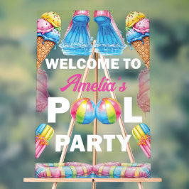 Señal Acrílica Bienvenida personalizada a la fiesta en la piscina