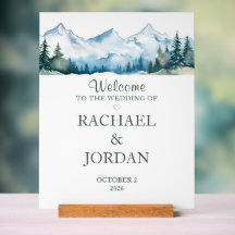 Bienvenida personalizada de boda de montaña en acu