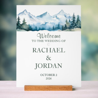 Señal Acrílica Bienvenida personalizada de boda de montaña en acu