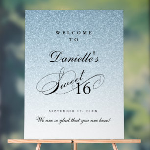 Señal Acrílica Bienvenida Personalizada Sweet 16 Brillo Azul Clar