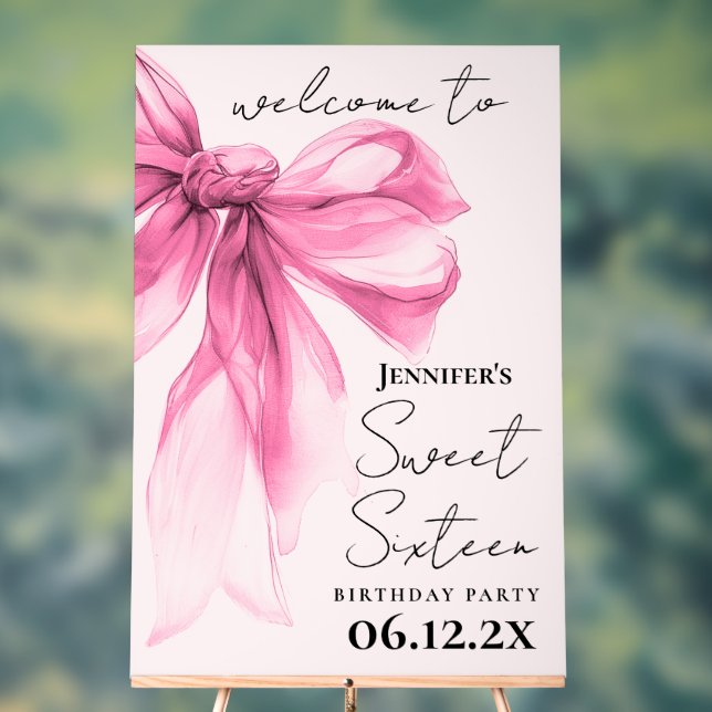Señal Acrílica Bienvenida Pink Bow Coquette Script Sweet 16 Rubor (Neutral )