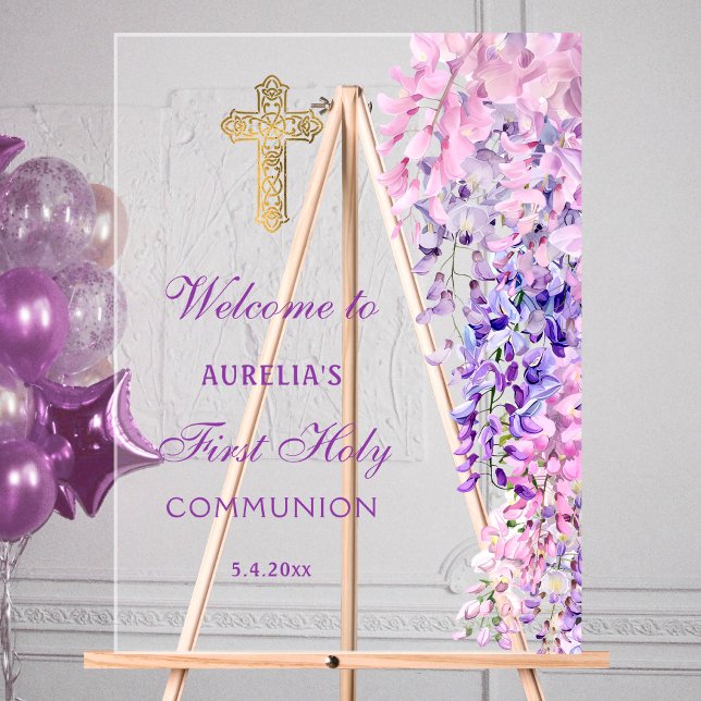 Señal Acrílica Bienvenida Primera Comunión Acuarela Wisteria (Subido por el creador)