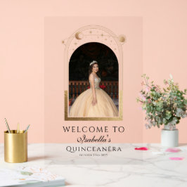 Señal Acrílica Bienvenida Quinceañera Azul Celeste Dorado