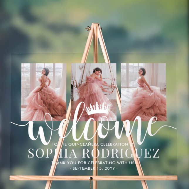Señal Acrílica Bienvenida Quinceañera y gracias Collage de fotos  (Neutral )
