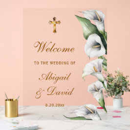 Señal Acrílica Bienvenida religiosa de boda con lirios de cala bl