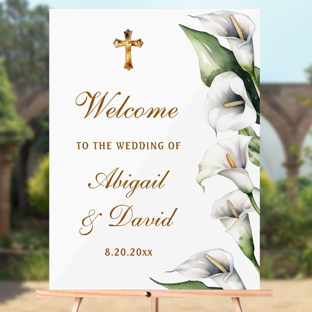 Señal Acrílica Bienvenida religiosa de boda con Lirios de Calla (Subido por el creador)