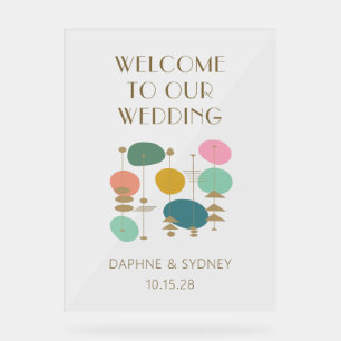Señal Acrílica Bienvenida Retro Mid Century Modern Custom Wedding