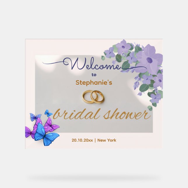Señal Acrílica bienvenida romántica de shower nupcial con flores  (Anverso)