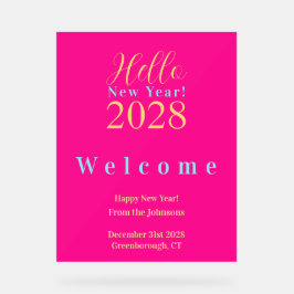 Señal Acrílica Bienvenida rosada caliente a Fiesta de Nochevieja