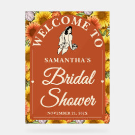 Señal Acrílica Bienvenida rústica al baby shower de girasoles de 