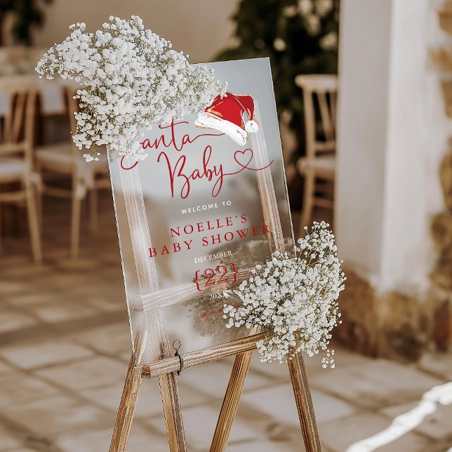 Señal Acrílica Bienvenida Santa Hat Navidades Santa Bebé (Red Santa Hat Christmas Santa Baby Welcome Acrylic Sign)