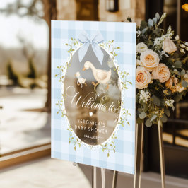 Señal Acrílica Bienvenida Silly Goose Azul Gingham Baby Shower