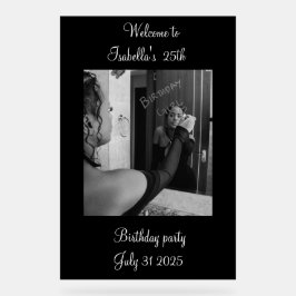 Señal Acrílica Bienvenido a la fiesta de cumpleaños en blanco y n