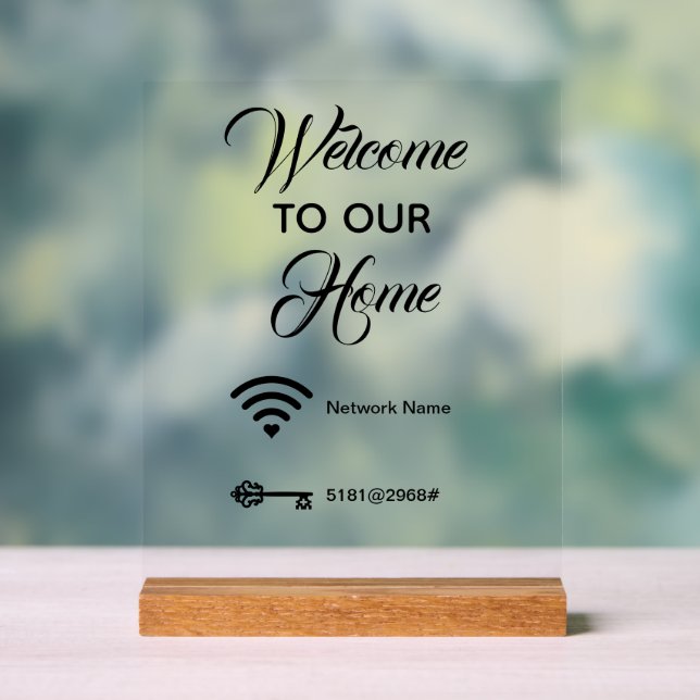 Señal Acrílica Bienvenido a nuestra casa wifi contraseña elegante (Neutral )