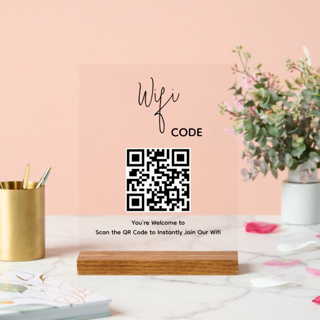 Señal Acrílica Bienvenido al análisis de código QR para conectar  (Boda)