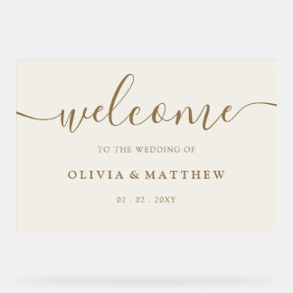 Señal Acrílica Bienvenido Boda de Ivory Gold