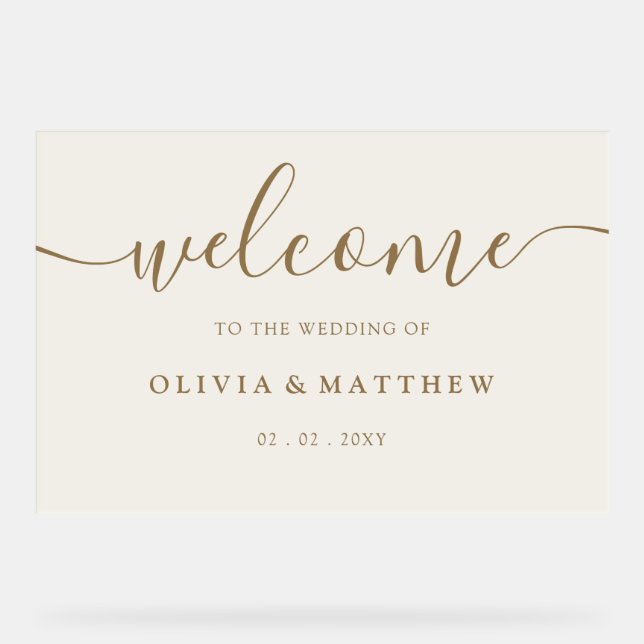 Señal Acrílica Bienvenido Boda de Ivory Gold (Anverso)