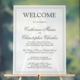 Señal Acrílica Bienvenido Boda elegante del guión plateado del bo