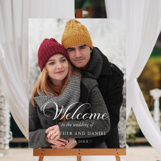 Señal Acrílica Bienvenido Boda fotográfico elegante de caligrafía