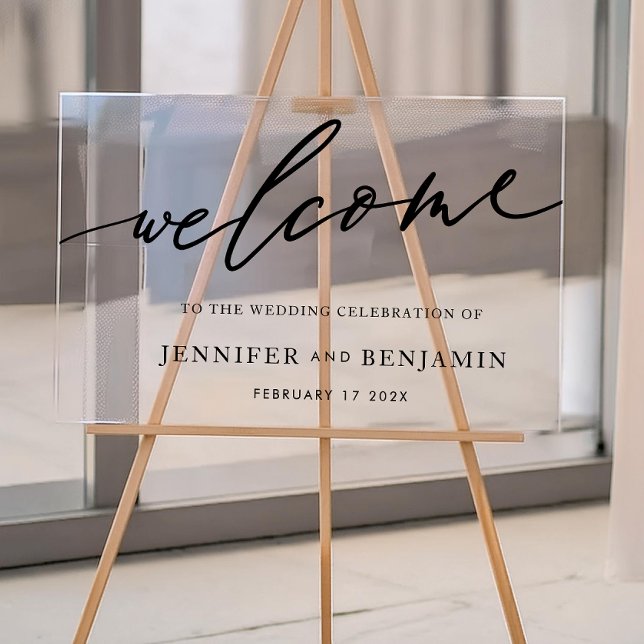Señal Acrílica bienvenido | Caligrafía negra blanca Boda simple (Subido por el creador)