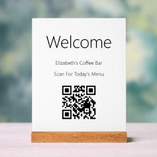 Señal Acrílica Bienvenido Código QR de exploración en blanco negr