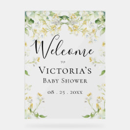 Señal Acrílica Bienvenido Neutral Floral Elegante Baby Shower