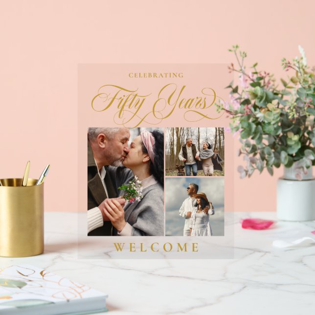 Señal Acrílica Bienvenidos a 50 Aniversario del Boda de Swirls y  (Boda)