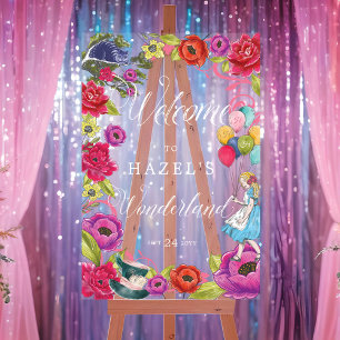 Señal Acrílica Bienvenidos A Alice In Wonderland Vibrant Florals