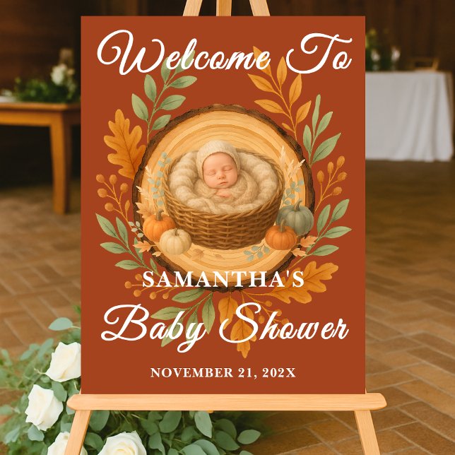 Señal Acrílica Bienvenidos a Baby Shower a Boho Wood Slice Fall (Subido por el creador)