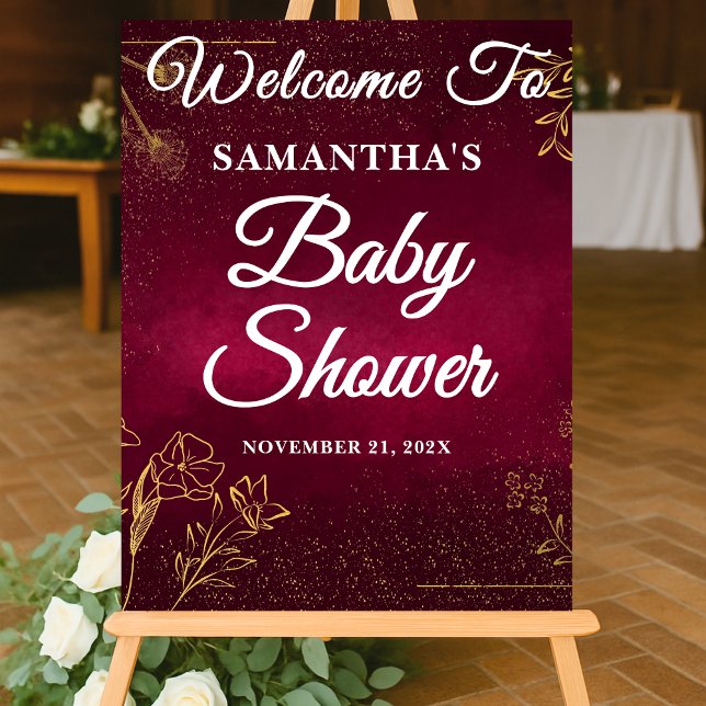 Señal Acrílica Bienvenidos a Baby Shower a Burgundy Gold Fall (Subido por el creador)