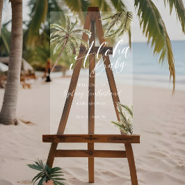 Señal Acrílica Bienvenidos a Baby Shower a la palma acuarela trop