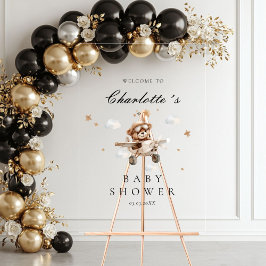 Señal Acrílica Bienvenidos a Baby Shower a Teddy Bear & Airplane