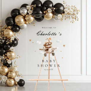 Señal Acrílica Bienvenidos a Baby Shower a Teddy Bear & Airplane