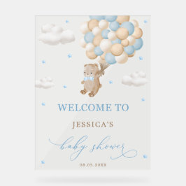 Señal Acrílica Bienvenidos a Baby Shower a Teddy Bear con globos 