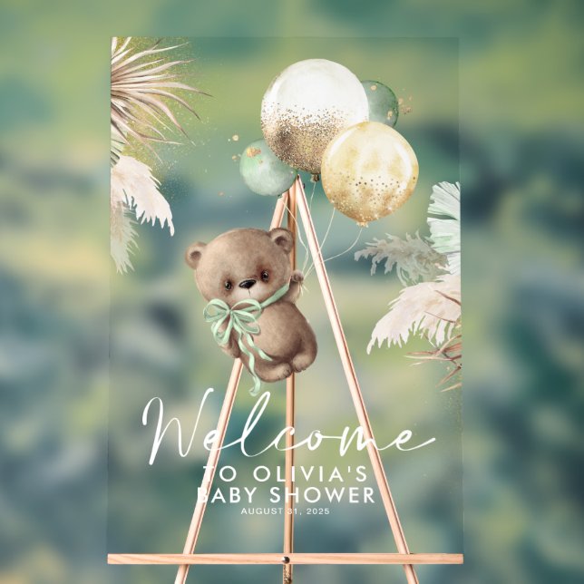 Señal Acrílica Bienvenidos a Baby Shower a Teddy Bear y los Globo (Neutral )