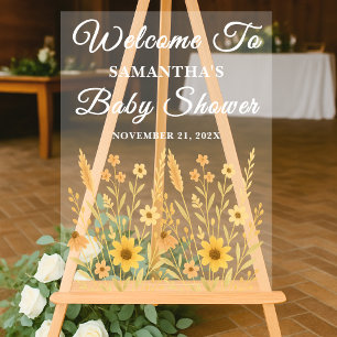 Señal Acrílica Bienvenidos a Baby Shower al estadio otoño Wildflo