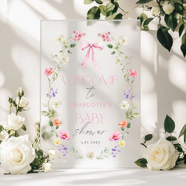 Señal Acrílica Bienvenidos a Baby Shower Bebé en Bloom Wildflower