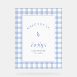 Señal Acrílica Bienvenidos a Baby Shower Blue Gingham