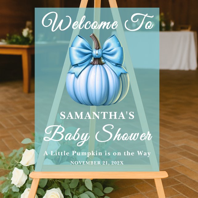 Señal Acrílica Bienvenidos a Baby Shower Blue Pumpkin Fall (Subido por el creador)