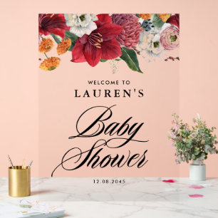 Señal Acrílica Bienvenidos a Baby Shower Botánico Red Amaryllis
