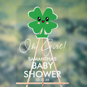 Señal Acrílica Bienvenidos a Baby Shower Chica Shamrock