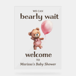 Señal Acrílica Bienvenidos a Baby Shower Chica Teddy Bear