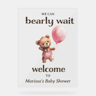 Señal Acrílica Bienvenidos a Baby Shower Chica Teddy Bear