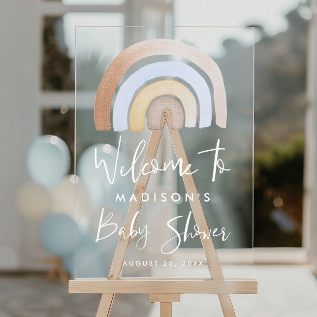 Señal Acrílica Bienvenidos a Baby Shower con el arco iris azul y  (Subido por el creador)