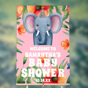 Señal Acrílica Bienvenidos a Baby Shower Cute Floral Elephant Pin