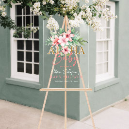 Señal Acrílica Bienvenidos a Baby Shower de Aloha Floral Rosa Tro