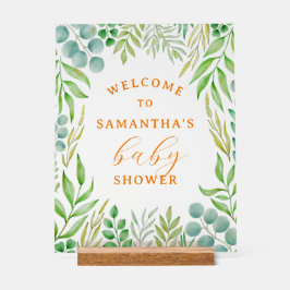 Señal Acrílica Bienvenidos a Baby Shower de Watercolor Greenery F