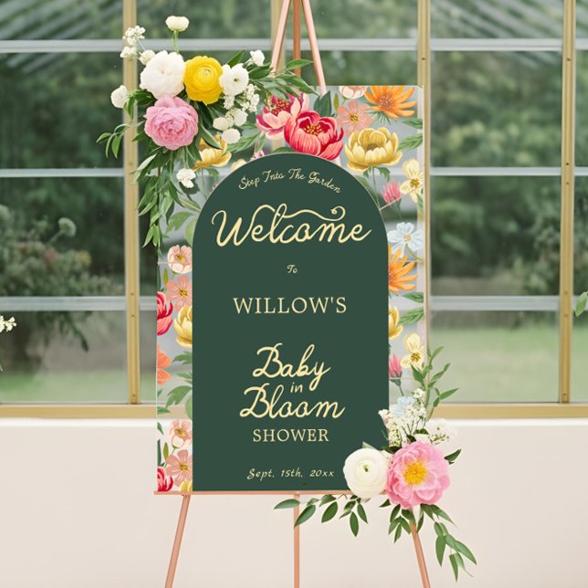 Señal Acrílica Bienvenidos a Baby Shower en Bloom Floral Garden (Baby in Bloom Floral Garden Baby Shower Welcome Acrylic Sign)
