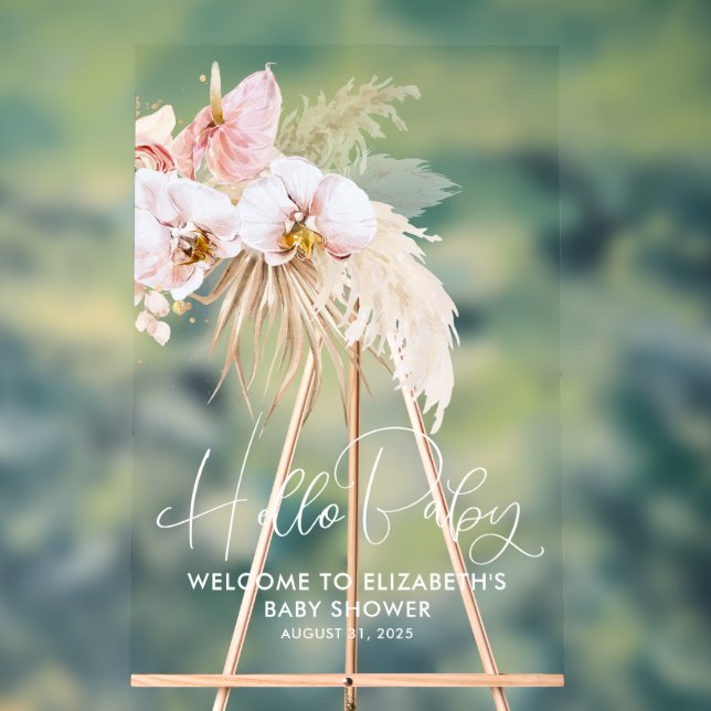 Señal Acrílica Bienvenidos a Baby Shower Floral Boho Pink (Neutral )