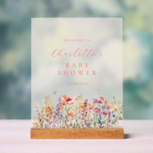Señal Acrílica Bienvenidos a Baby Shower moderno y con flores sil